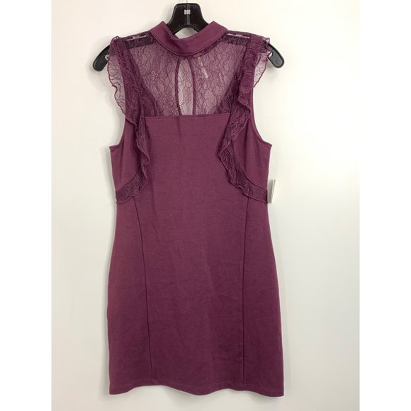 NWT Free People Beaumont Muse Lace Detail Dress Sz S Plum Mock Neck Ruffle 6503 - Picture 3 of 11